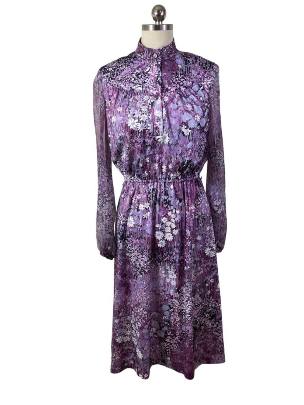 Lady Carol of New York VTG 70-80's Womens Dress S-M Purple Floral Cottage Boho